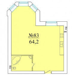 Однокомнатная квартира 64.2 м²